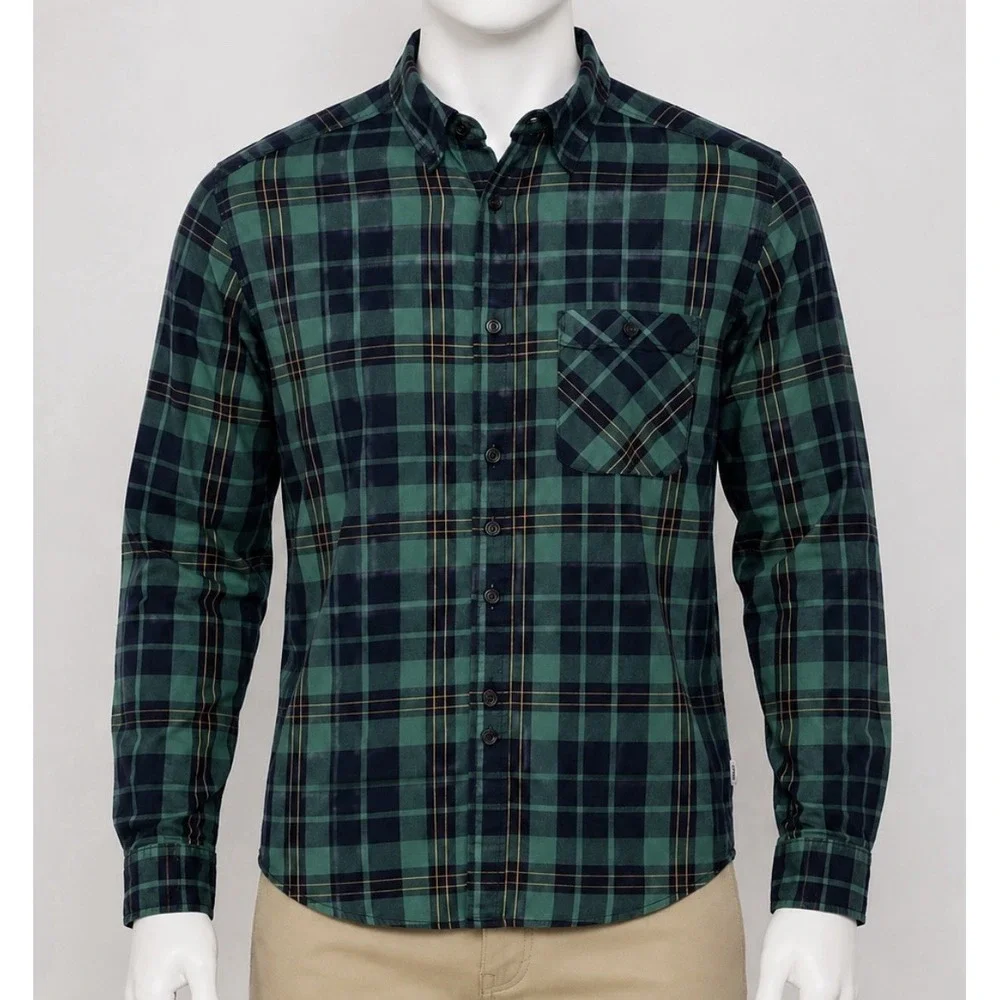THE NORTH FACE Men's Green Plaid Long Sleeve Button Down Shirt XL XLarge Tall